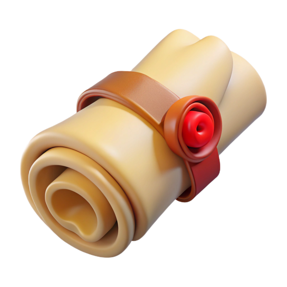 timeless gothic Ancient scroll, rolled up, tied with ribbon, wax seal, NO BACKGROUND with Transparent Background. studio quality png