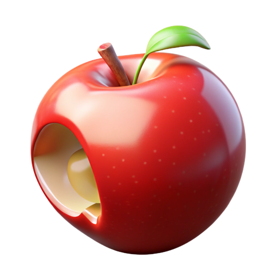notable elegant A ripe red apple with a single bite taken out, NO BACKGROUND with Transparent Background. detailed png