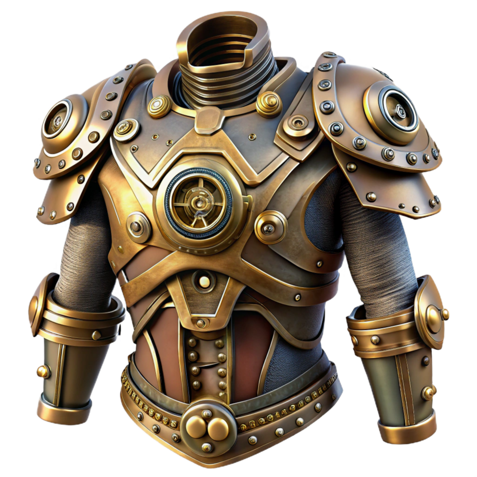 standout minimalist Steampunk armor with intricate plating and mechanical enhancements. NO BACKGROUND with Transparent Background. 4K png