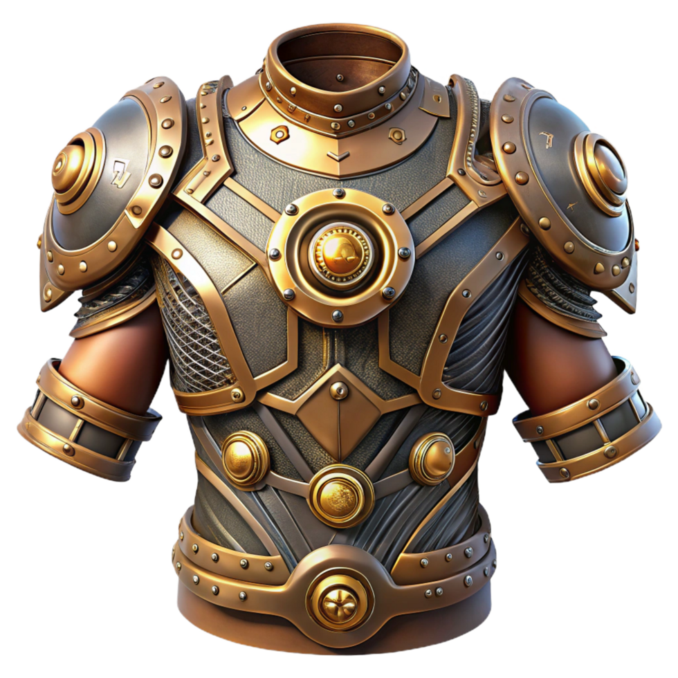hypnotic standout Steampunk armor with intricate plating and mechanical enhancements. NO BACKGROUND with Transparent Background. png