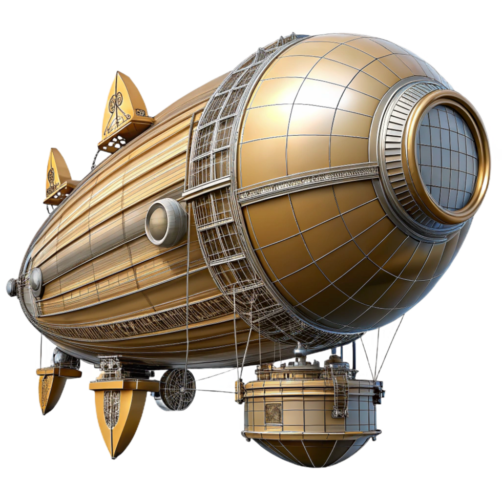 joyful breathtaking Steampunk airship blueprint with technical specifications. NO BACKGROUND with Transparent Background. masterfully captured png