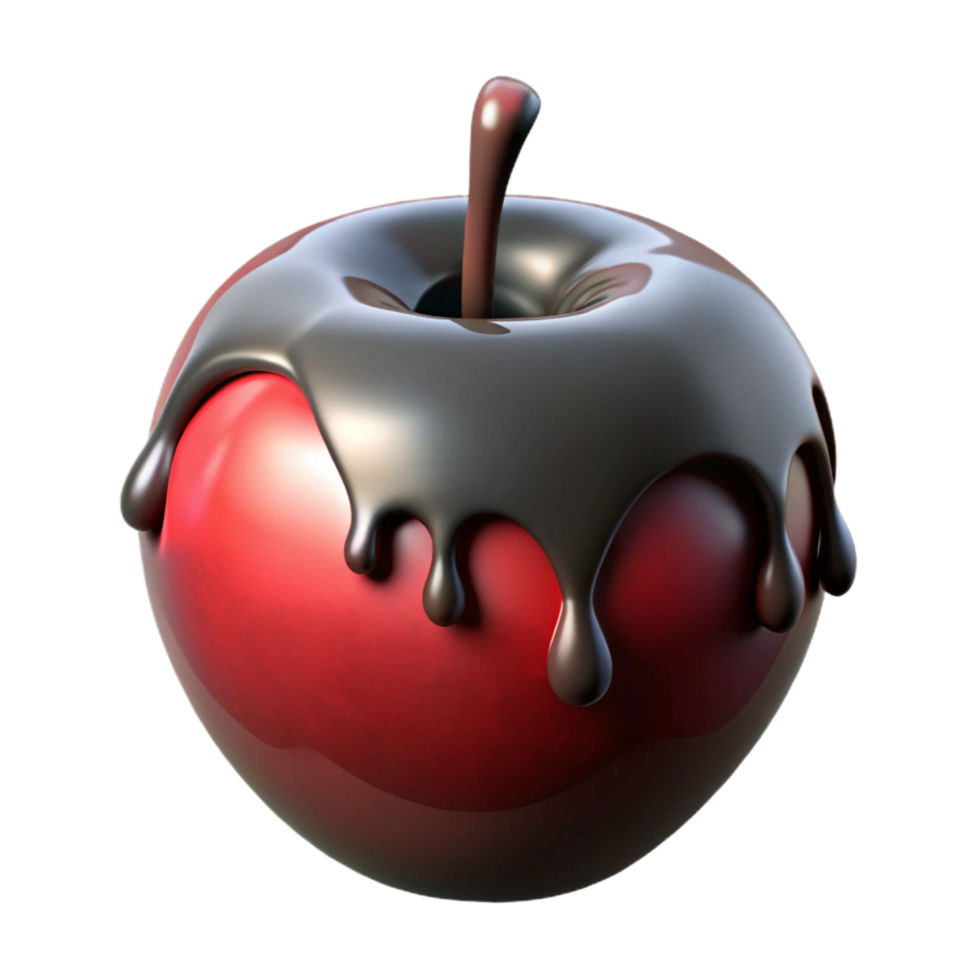 enchanting mid-century Single poisoned apple, dripping dark liquid, bite mark, NO BACKGROUND with Transparent Background. sharp png