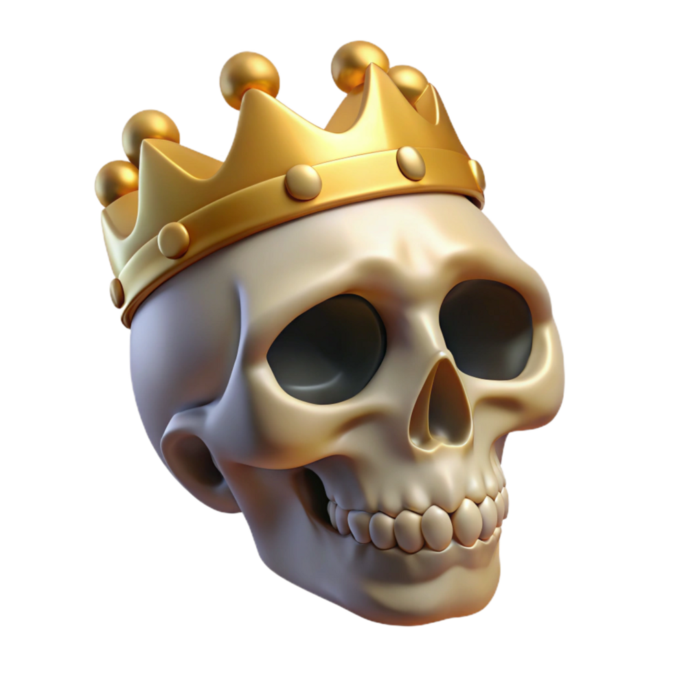 timeless coastal Realistic human skull, wearing a golden crown, NO BACKGROUND with Transparent Background. handcrafted png