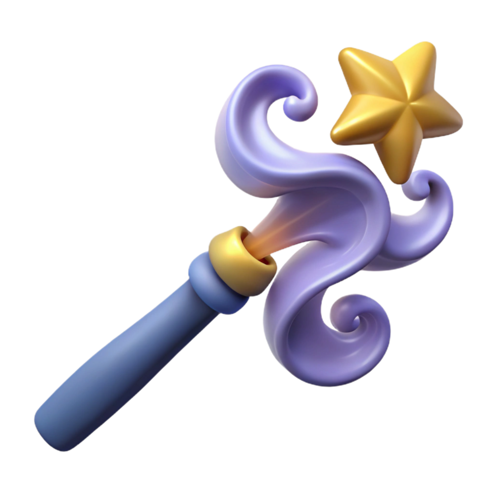 extraordinary mysterious modern Single magic wand, swirling smoke, star-shaped tip, NO BACKGROUND with Transparent Background. premium png