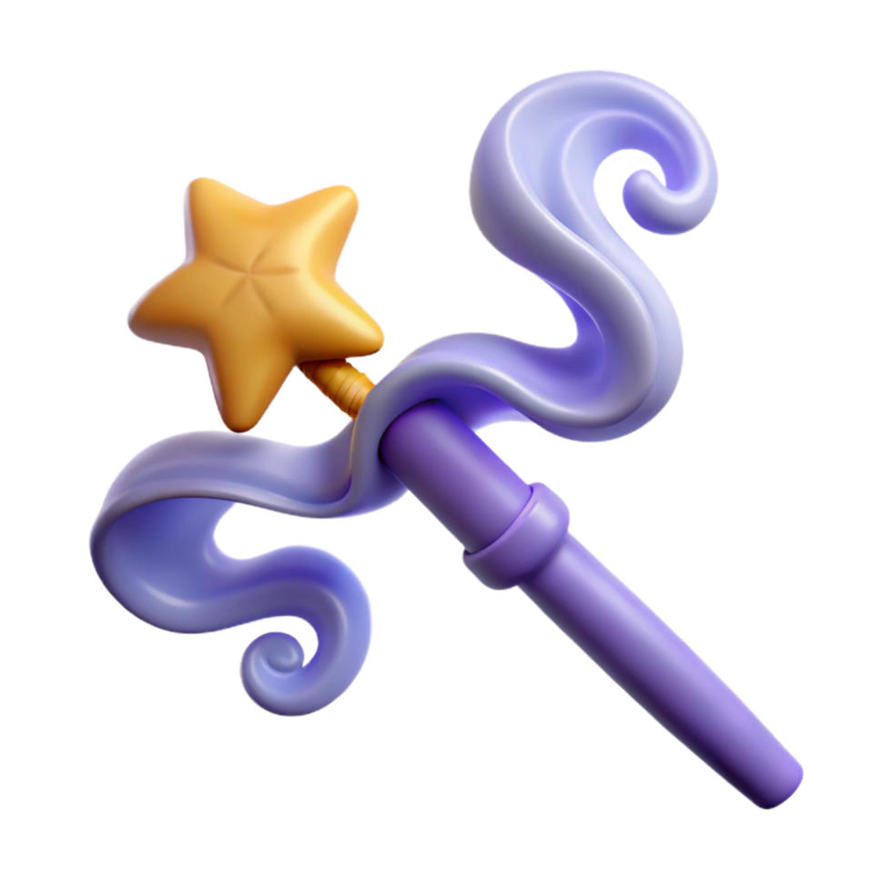 radiant harmonious surreal Single magic wand, swirling smoke, star-shaped tip, NO BACKGROUND with Transparent Background. museum quality png