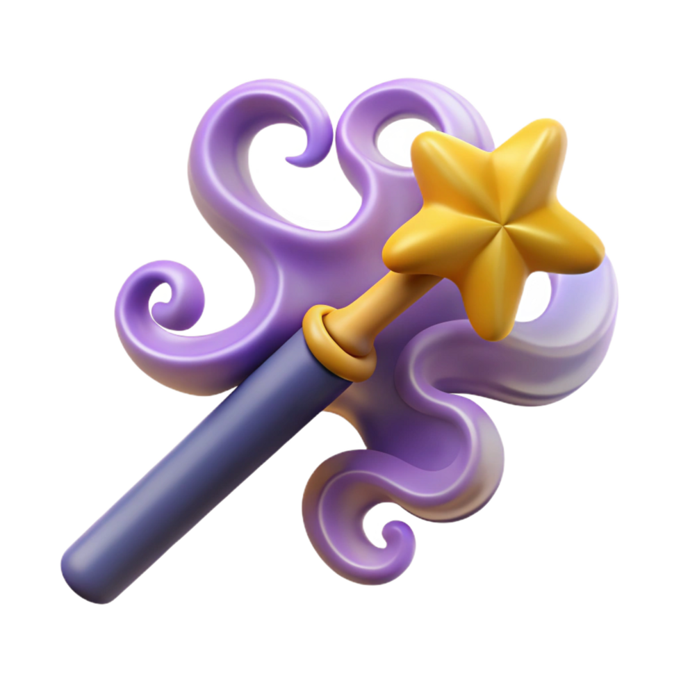 breathtaking melancholic surreal Single magic wand, swirling smoke, star-shaped tip, NO BACKGROUND with Transparent Background. detailed png