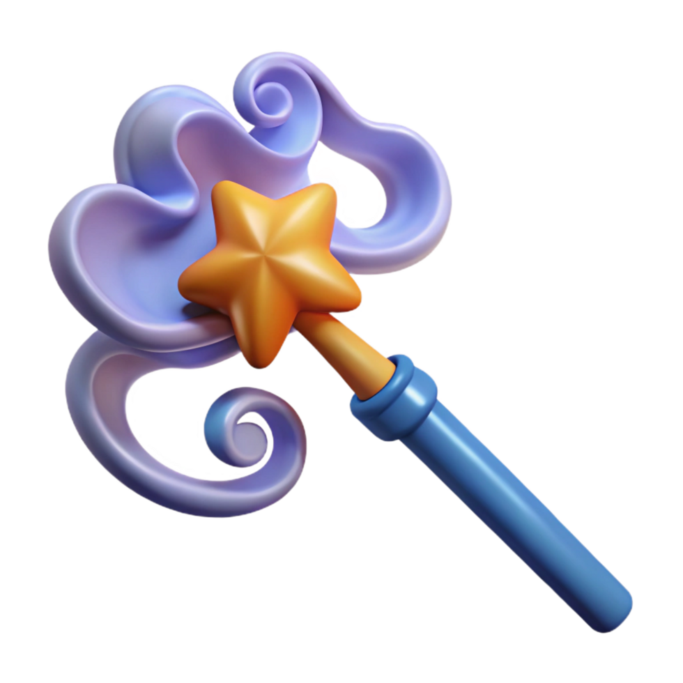 unforgettable nordic Single magic wand, swirling smoke, star-shaped tip, NO BACKGROUND with Transparent Background. handcrafted png