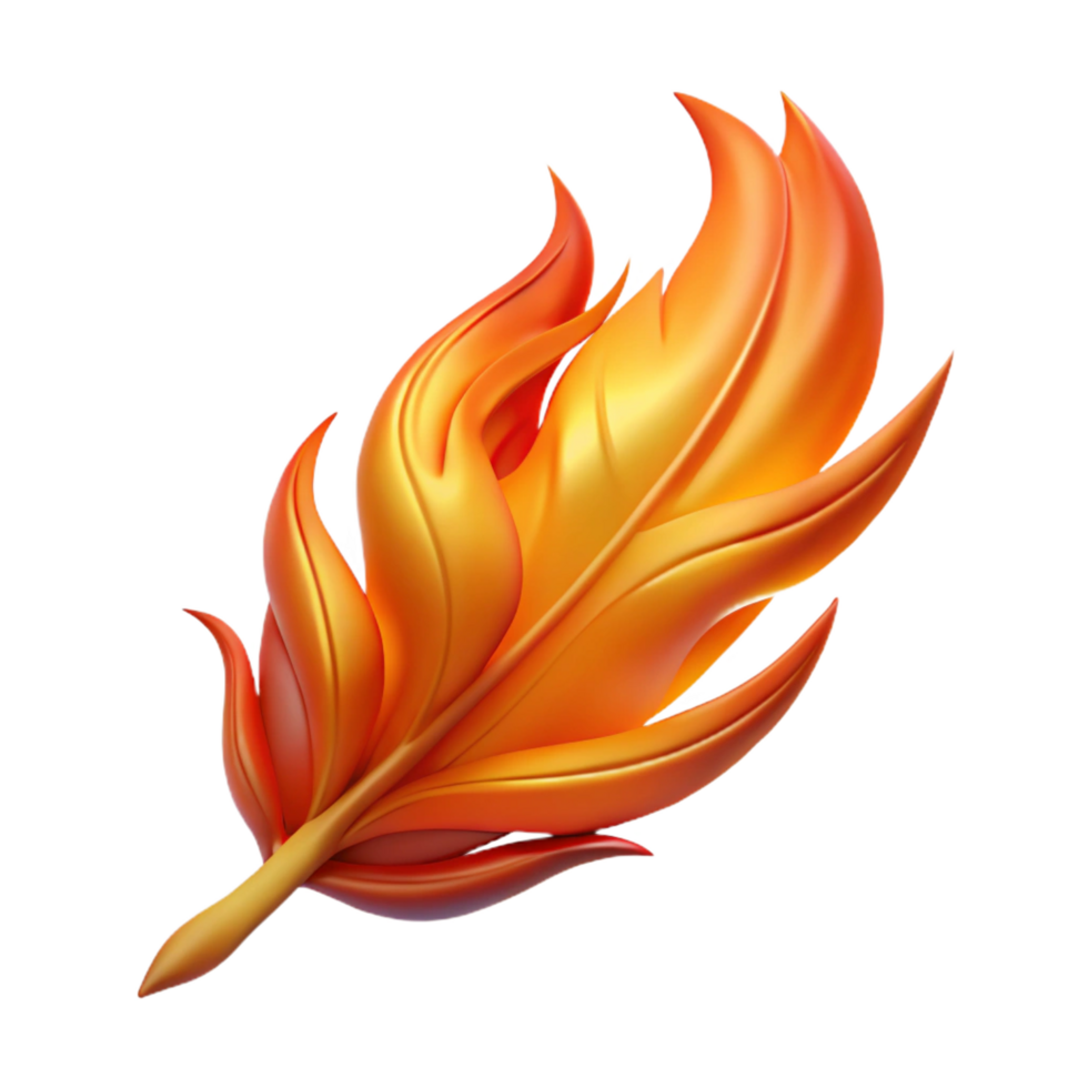 majestic iconic Stylized phoenix feather, fiery colors, glowing embers, NO BACKGROUND with Transparent Background. png