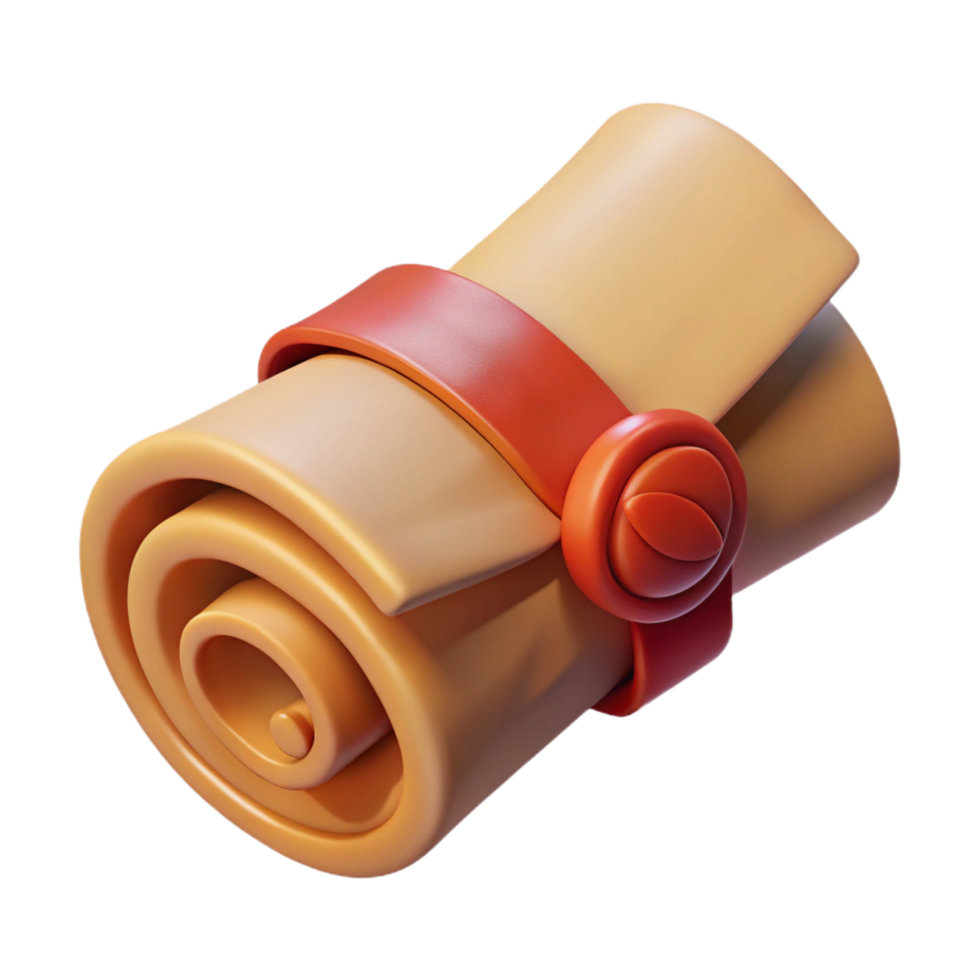 spectacular unparalleled Ancient scroll, rolled up, tied with ribbon, wax seal, NO BACKGROUND with Transparent Background. png