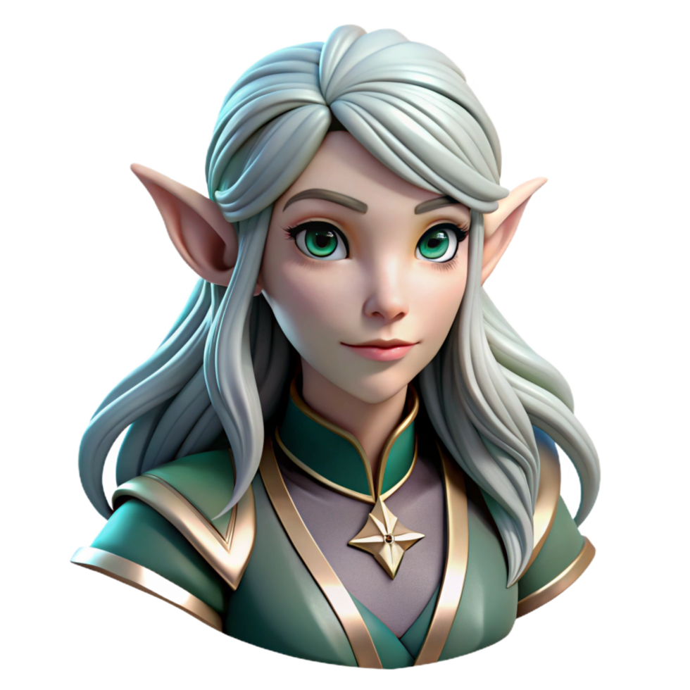 quintessential nordic Fantasy character portrait, female elf, long flowing hair, NO BACKGROUND with Transparent Background. gallery standard png