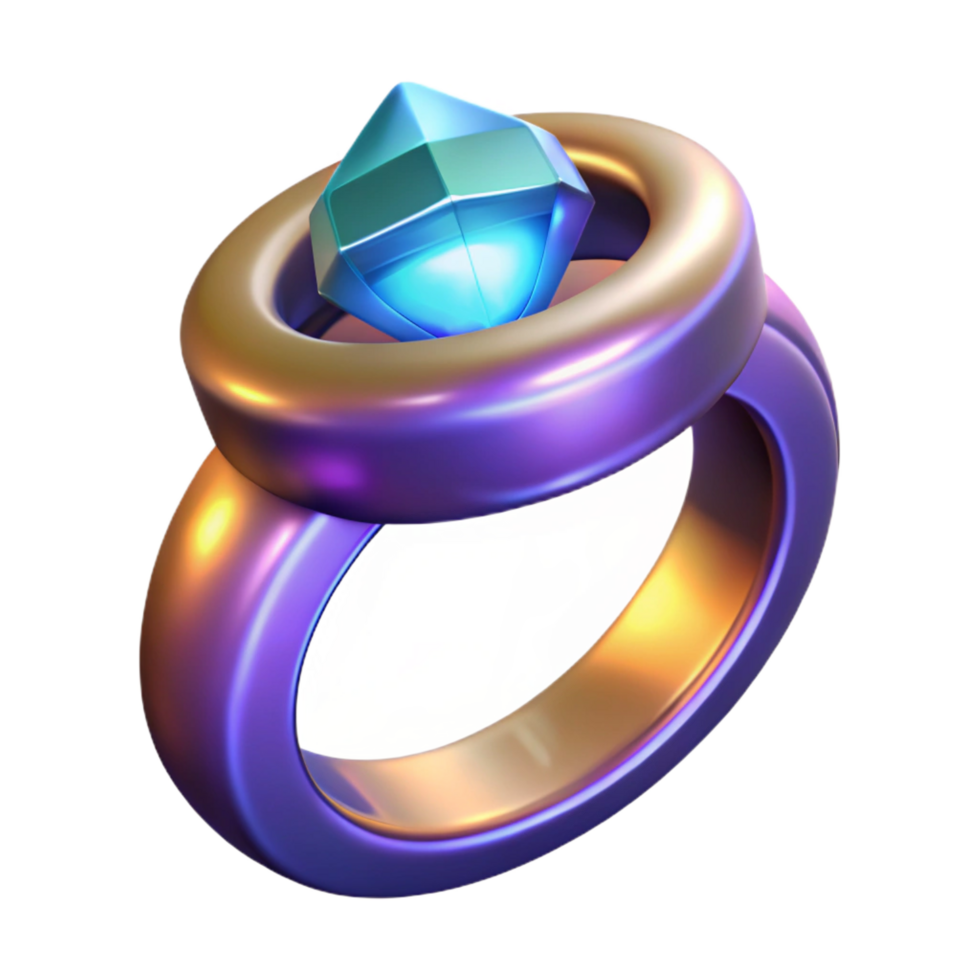 coveted mid-century Magical ring, glowing inscription, large gemstone, NO BACKGROUND with Transparent Background. refined png