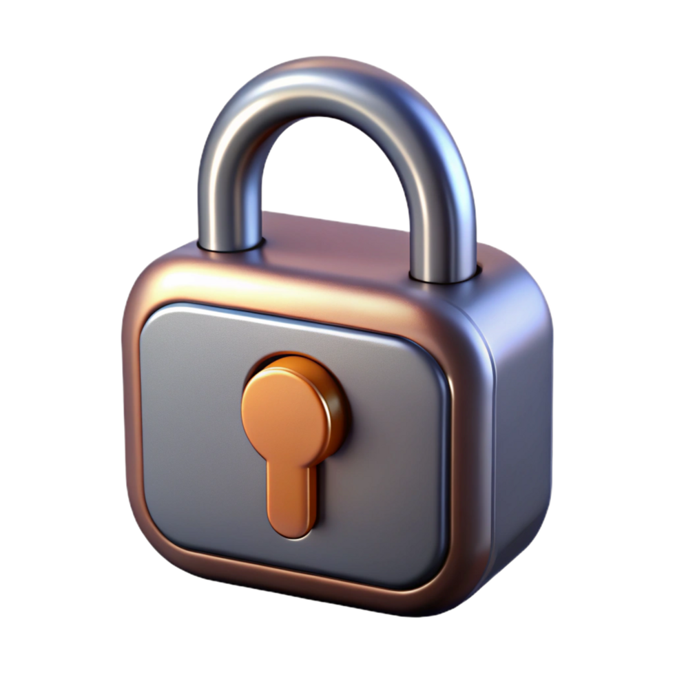 distinguished coastal Locked padlock, heavy metal, keyhole, NO BACKGROUND with Transparent Background. high quality png