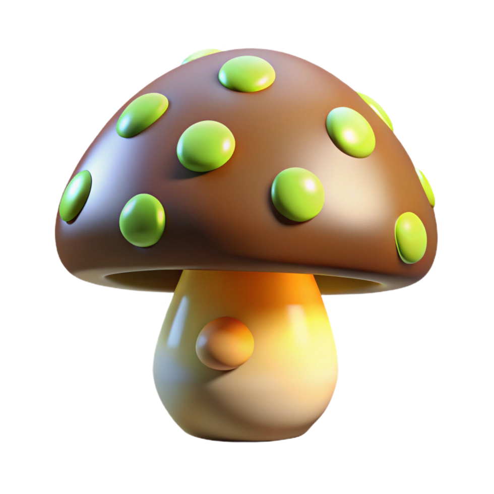 exceptional urban Cartoon mushroom, spotted, glowing, NO BACKGROUND with Transparent Background. perfect clarity png