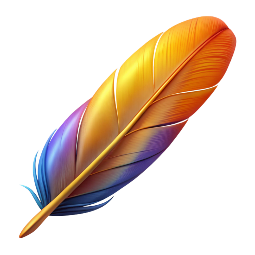 beautiful standout Single bird feather, colorful, detailed texture, NO BACKGROUND with Transparent Background. png