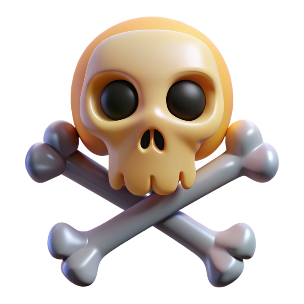 exquisite exemplary Cartoon skull, crossbones, pirate style, NO BACKGROUND with Transparent Background. png
