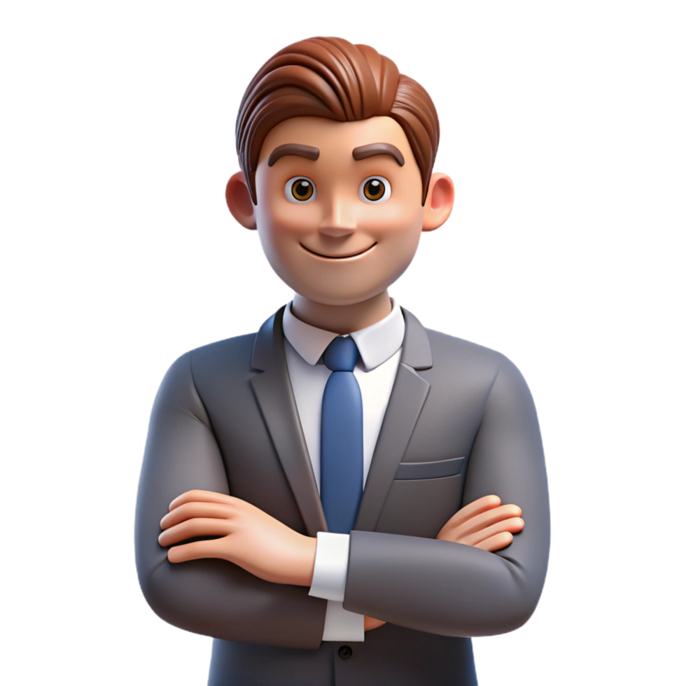 distinctive surreal Confident male executive, arms crossed, NO BACKGROUND with Transparent Background. authentic png
