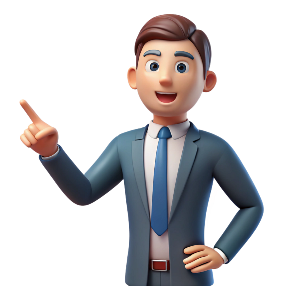reflective majestic Serious businessman, pointing finger, NO BACKGROUND with Transparent Background. crisp png