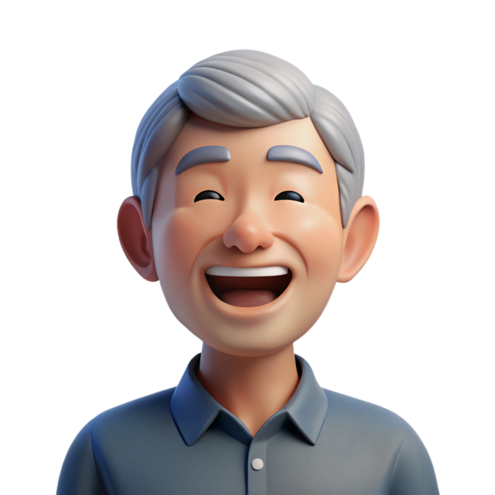 serene celebrated Happy senior man, laughing, NO BACKGROUND with Transparent Background. png