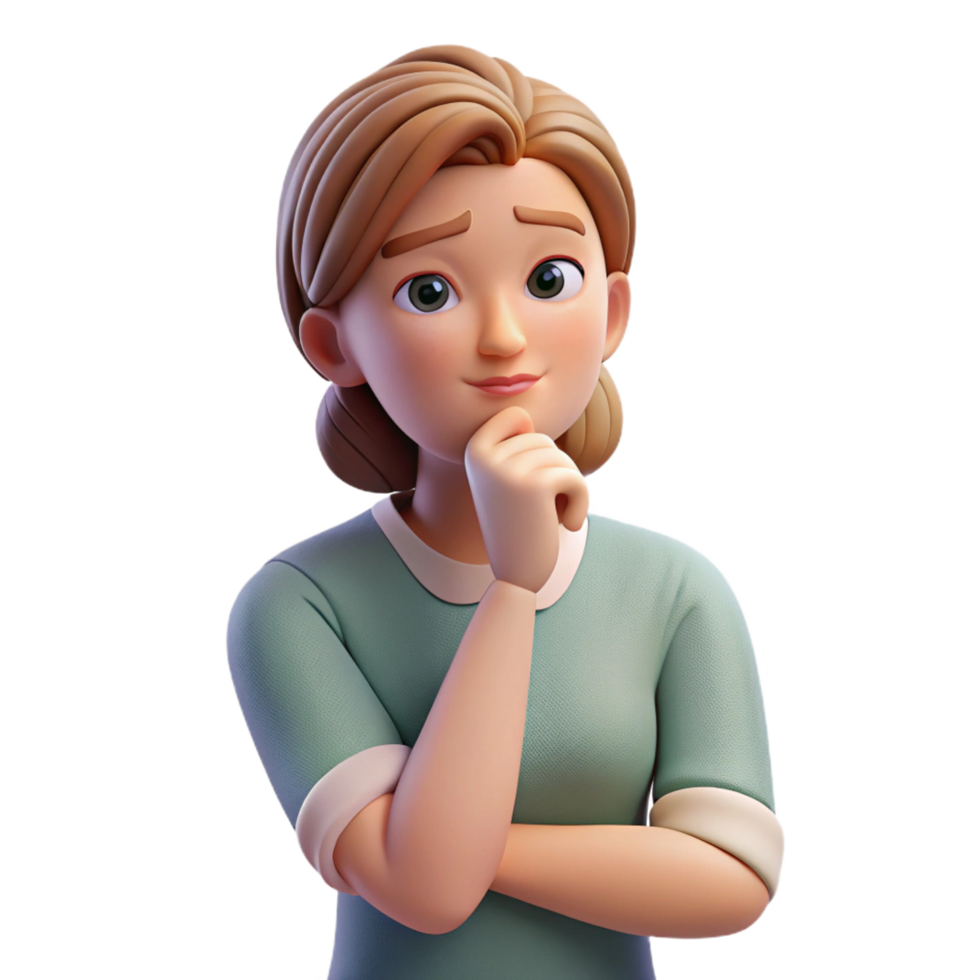 fascinating standout Thoughtful young woman, hand on chin, NO BACKGROUND with Transparent Background. png