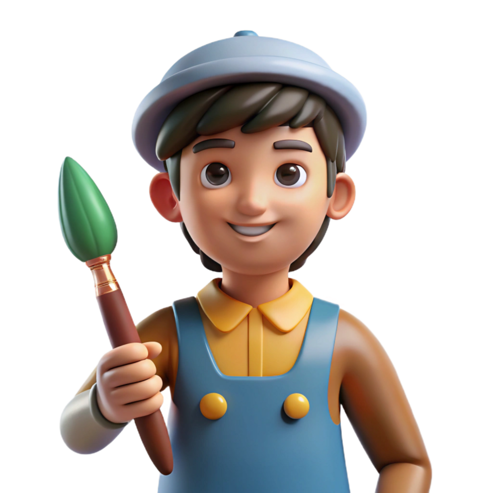 exceptional elegant Artist, holding paintbrush, NO BACKGROUND with Transparent Background. masterfully captured png