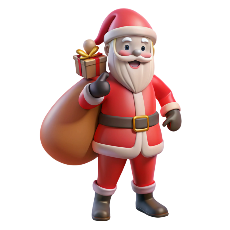 gorgeous distinctive Santa Claus, holding sack of presents, NO BACKGROUND with Transparent Background. png