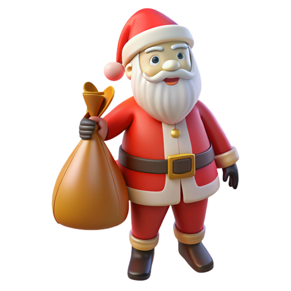enchanting sought-after Santa Claus, holding sack of presents, NO BACKGROUND with Transparent Background. png