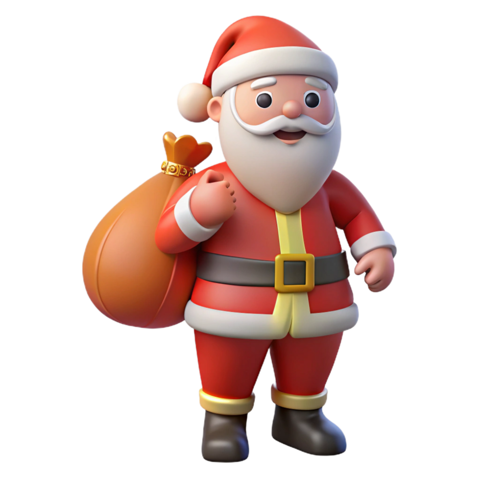 distinguished mid-century Santa Claus, holding sack of presents, NO BACKGROUND with Transparent Background. authentic png