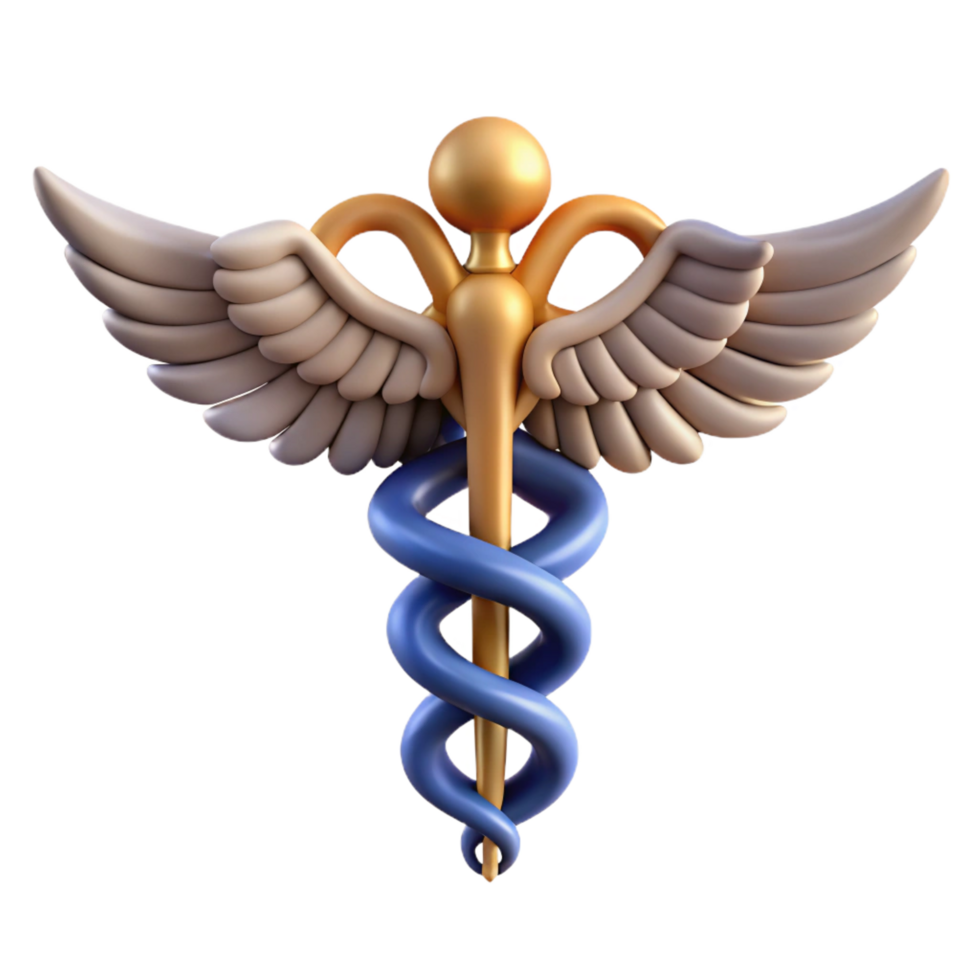 impressive reflective modern Hermes' Caduceus, winged staff with intertwined serpents, NO BACKGROUND with Transparent Background. impeccable png