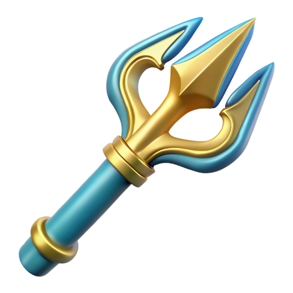 wonderful celebrated Poseidon's Trident, ornate and powerful, NO BACKGROUND with Transparent Background. png