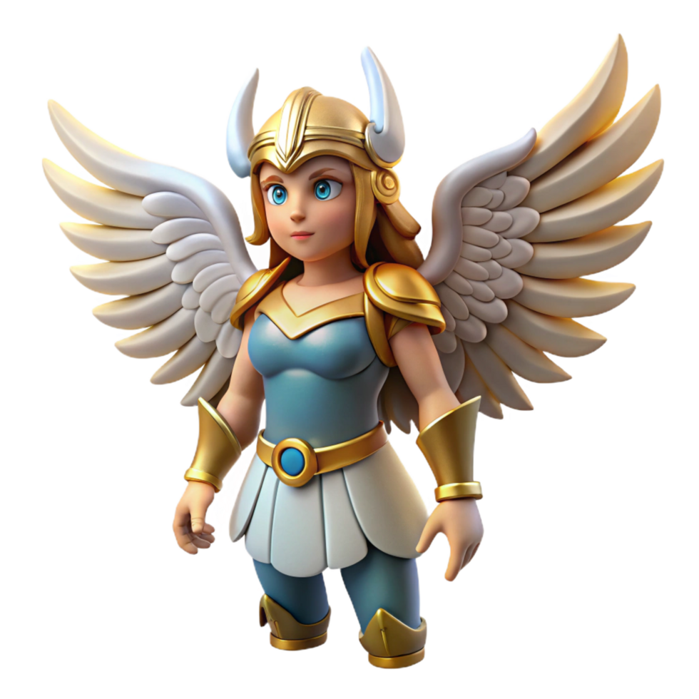 distinctive renaissance A single Valkyrie, winged warrior maiden, NO BACKGROUND with Transparent Background. high quality png
