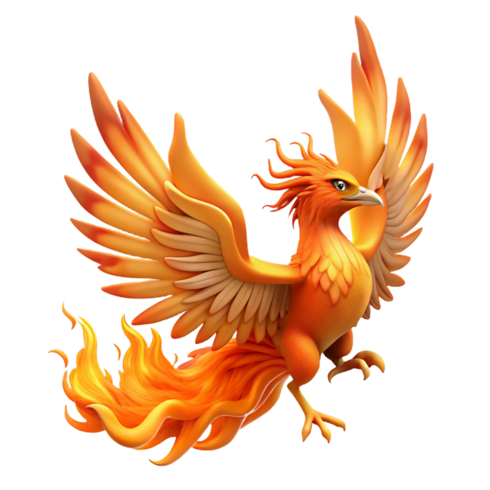 sought-after surreal A Phoenix, fiery bird rising from ashes, NO BACKGROUND with Transparent Background. artisan png