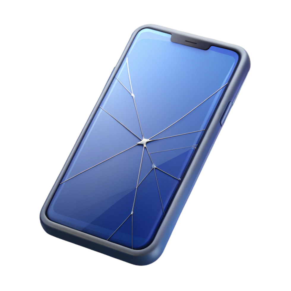 playful elegant Modern smartphone with cracked screen, NO BACKGROUND with Transparent Background. sharp png