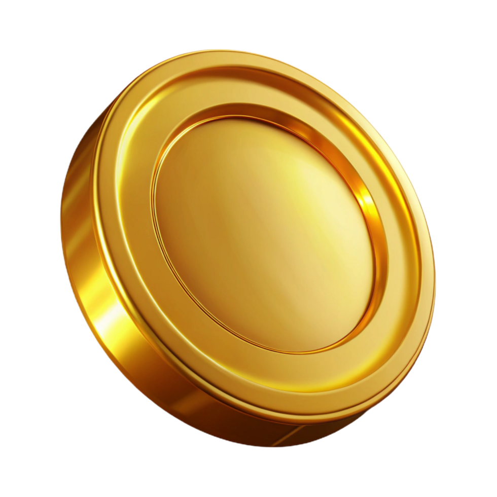 magnificent peaceful organic A single Gold Coin, gleaming and circular, NO BACKGROUND with Transparent Background. handcrafted png