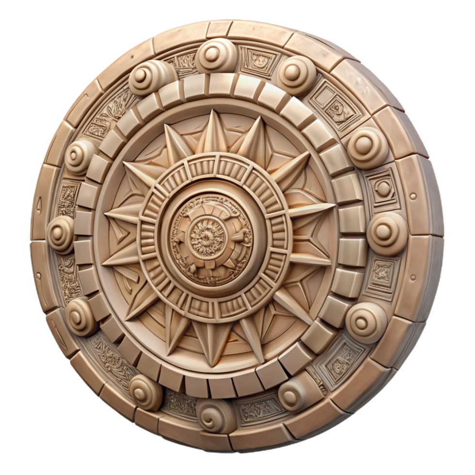 gorgeous dreamy baroque A Mayan Calendar, circular stone carving, NO BACKGROUND with Transparent Background. professional png
