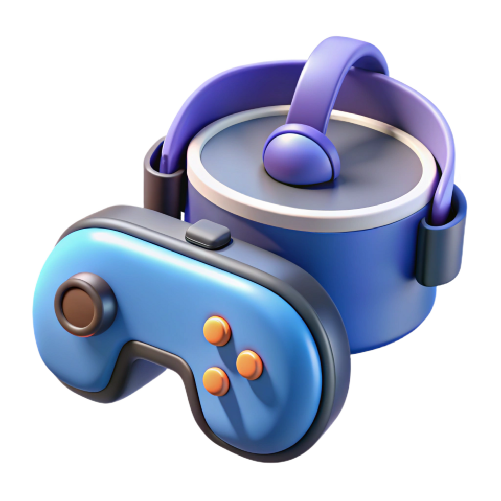 harmonious striking Virtual reality headset with controllers, NO BACKGROUND with Transparent Background. museum quality png