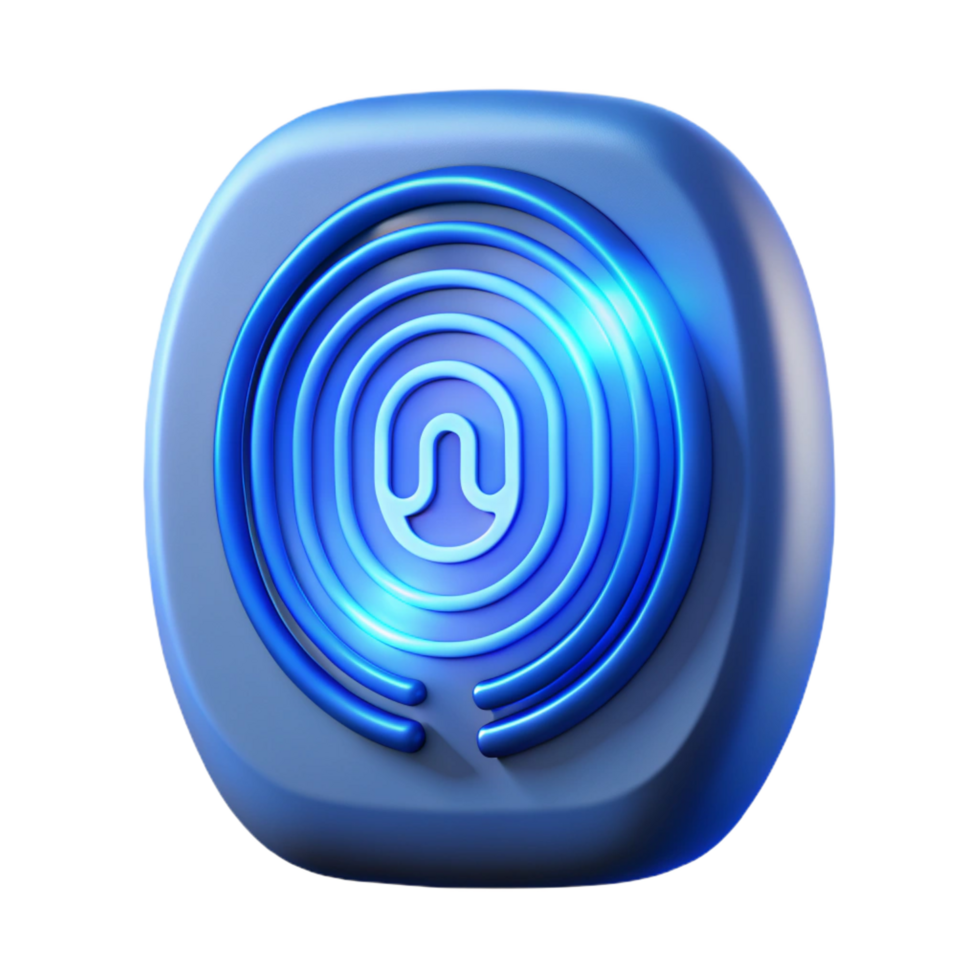 serene dreamy artistic Fingerprint scanner illuminated with blue light, NO BACKGROUND with Transparent Background. original png