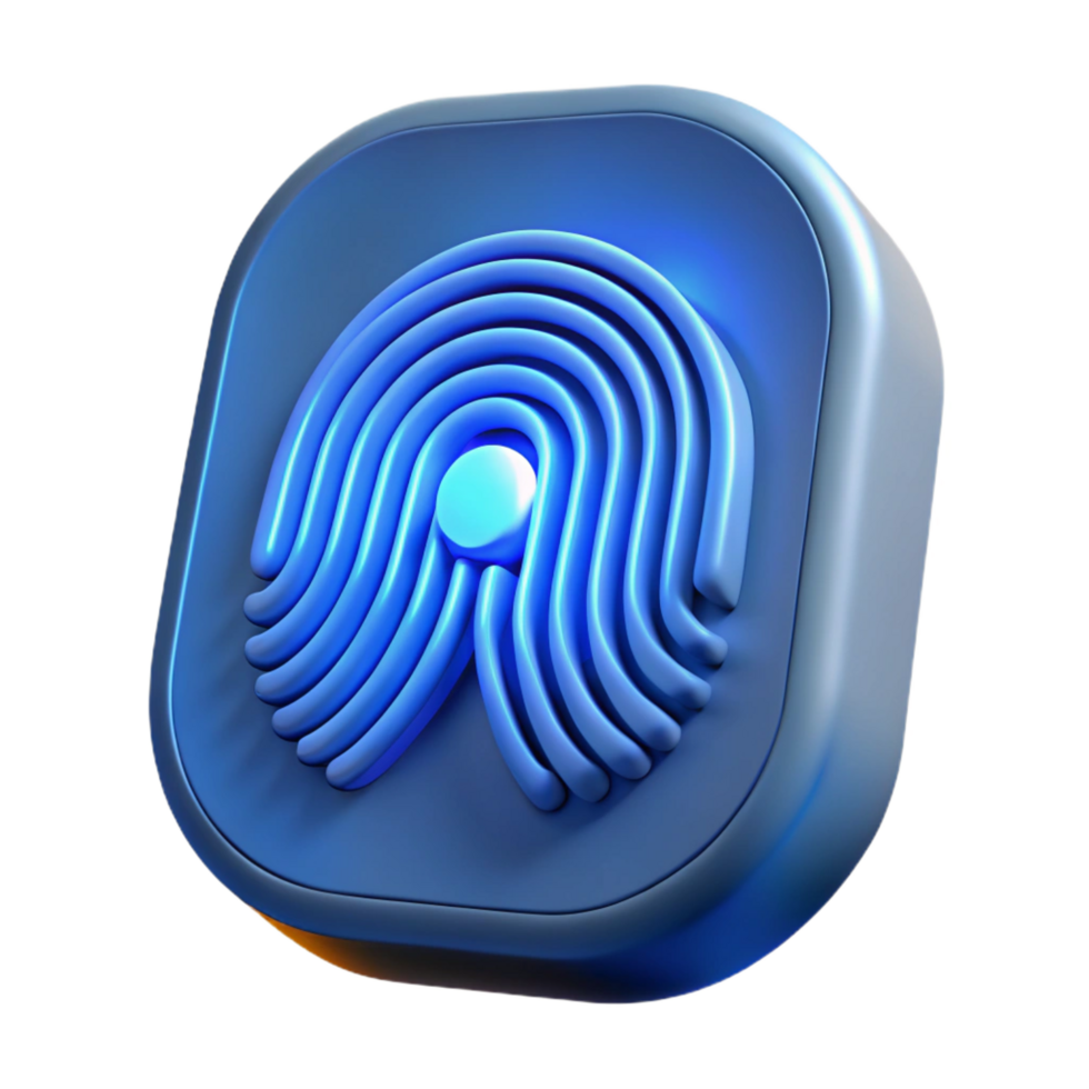 radiant signature Fingerprint scanner illuminated with blue light, NO BACKGROUND with Transparent Background. png
