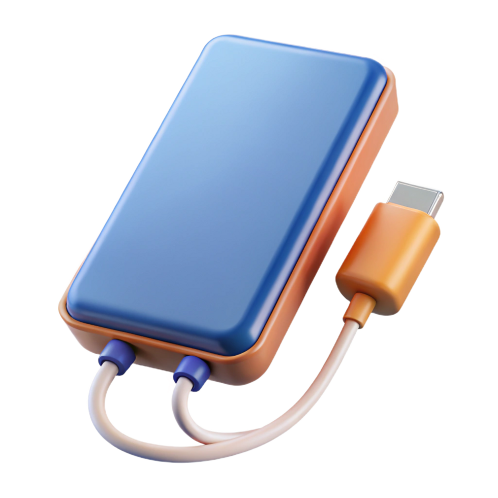 harmonious splendid Portable power bank charging a smartphone, NO BACKGROUND with Transparent Background. 4K png