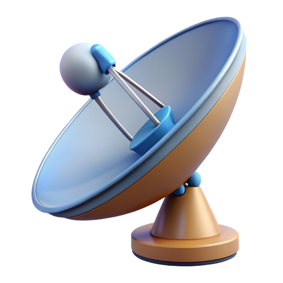 exemplary traditional Satellite dish pointing towards the sky, NO BACKGROUND with Transparent Background. sharp png