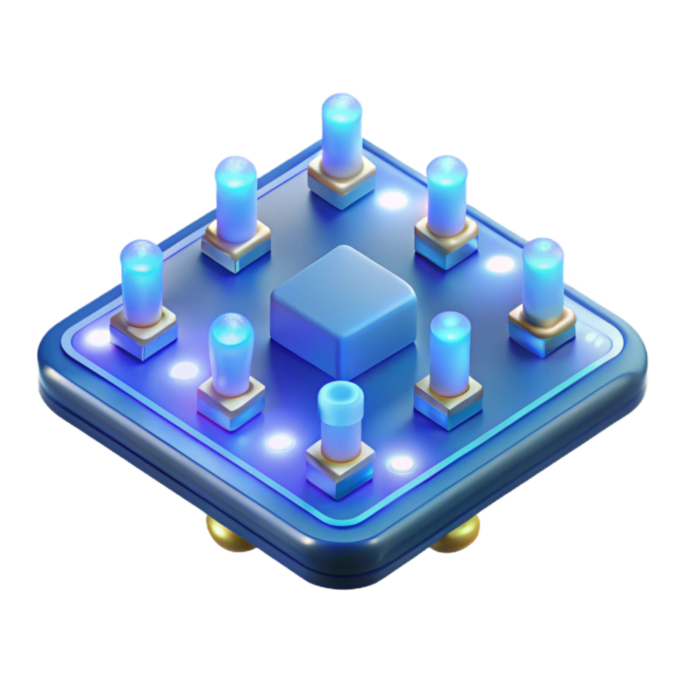 pristine dynamic surreal Circuit board with glowing LEDs, NO BACKGROUND with Transparent Background. professional png