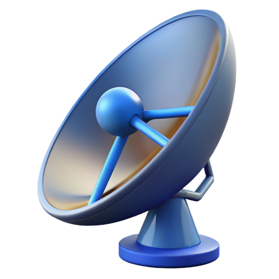 harmonious vibrant Satellite dish pointing towards the sky, NO BACKGROUND with Transparent Background. refined png