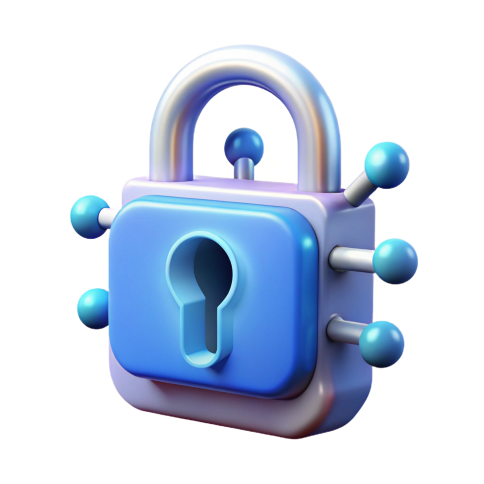 acclaimed rustic Cybersecurity lock icon hologram, NO BACKGROUND with Transparent Background. high quality png