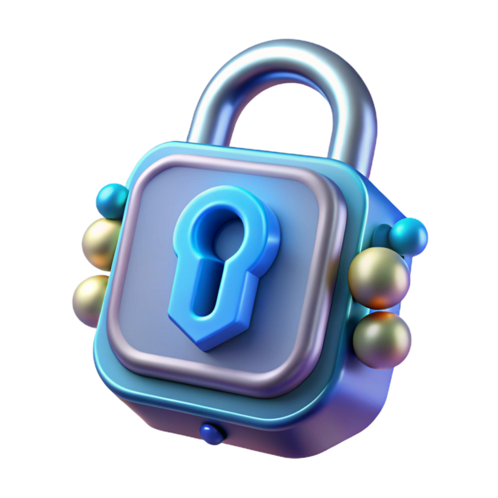 fascinating timeless Cybersecurity lock icon hologram, NO BACKGROUND with Transparent Background. png