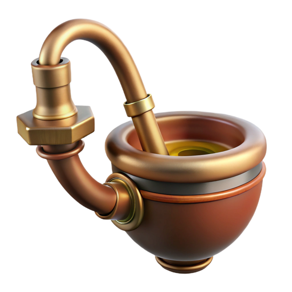 gorgeous modern Steampunk pipe with a brass bowl and a wooden stem. NO BACKGROUND with Transparent Background. expertly shot png