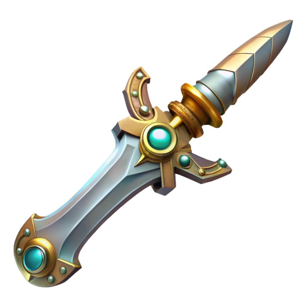 impressive modern Steampunk sword with ornate hilt and serrated blade. NO BACKGROUND with Transparent Background. high resolution png
