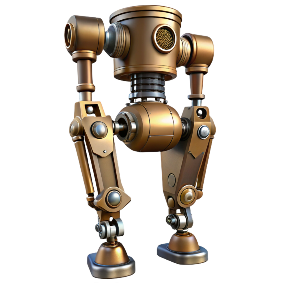 extraordinary standout Steampunk robotic leg with articulated joints and exposed pistons. NO BACKGROUND with Transparent Background. png
