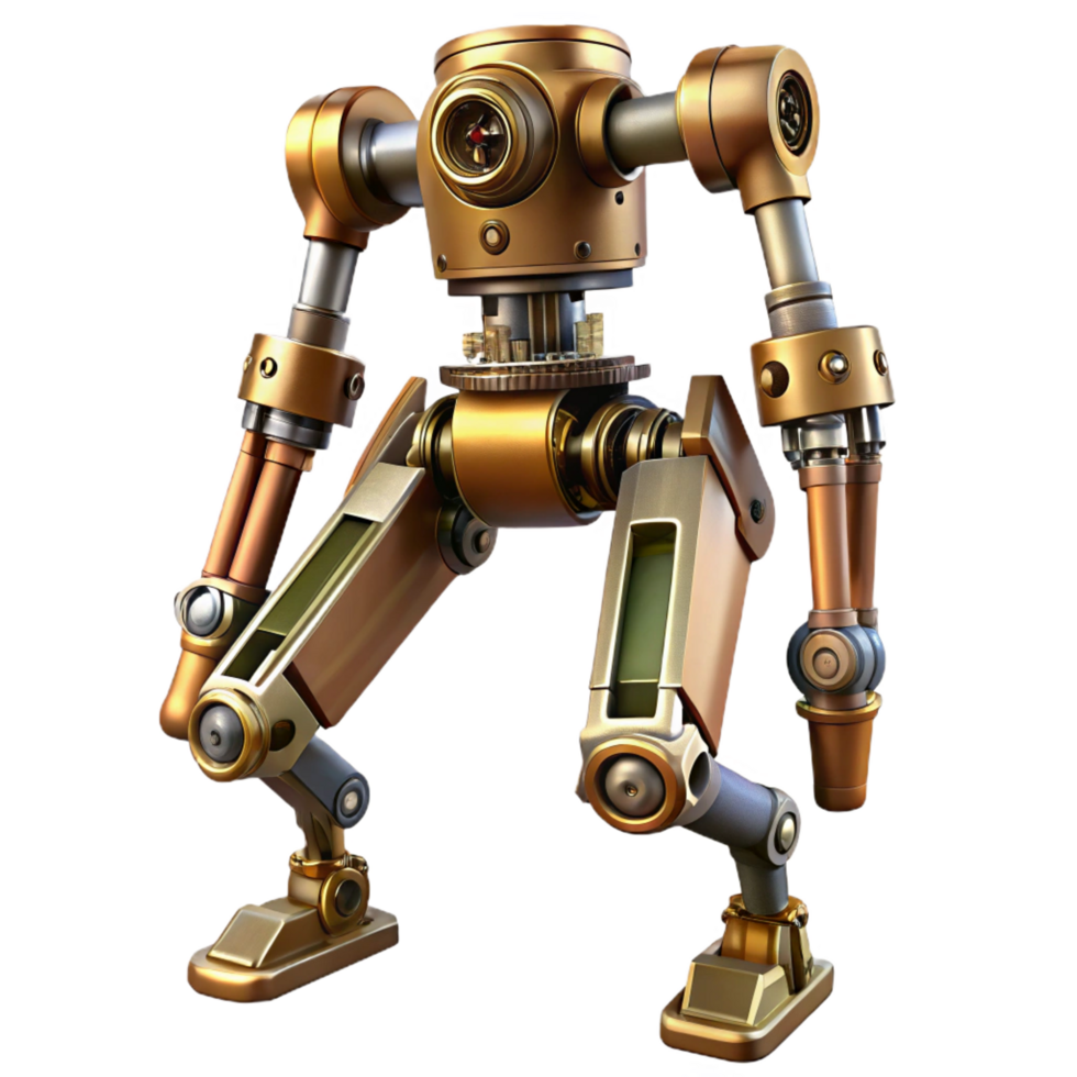 intense sumptuous Steampunk robotic leg with articulated joints and exposed pistons. NO BACKGROUND with Transparent Background. exclusive png