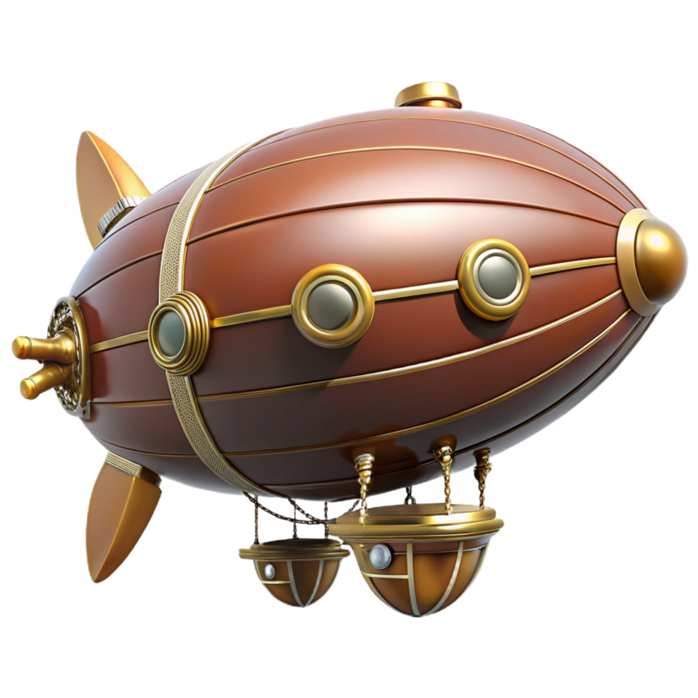immaculate tranquil victorian Steampunk zeppelin miniature with intricate details and propellers. NO BACKGROUND with Transparent Background. original png