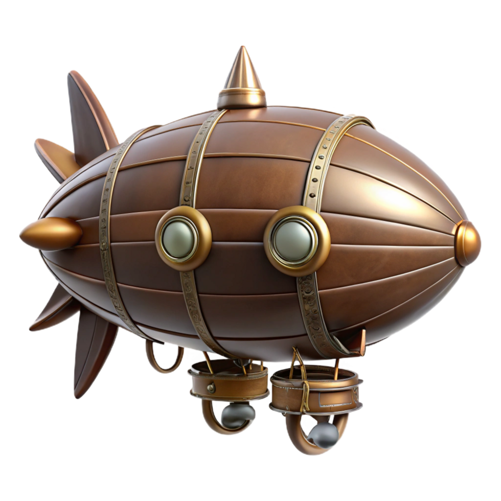 serene mid-century Steampunk zeppelin miniature with intricate details and propellers. NO BACKGROUND with Transparent Background. professional png