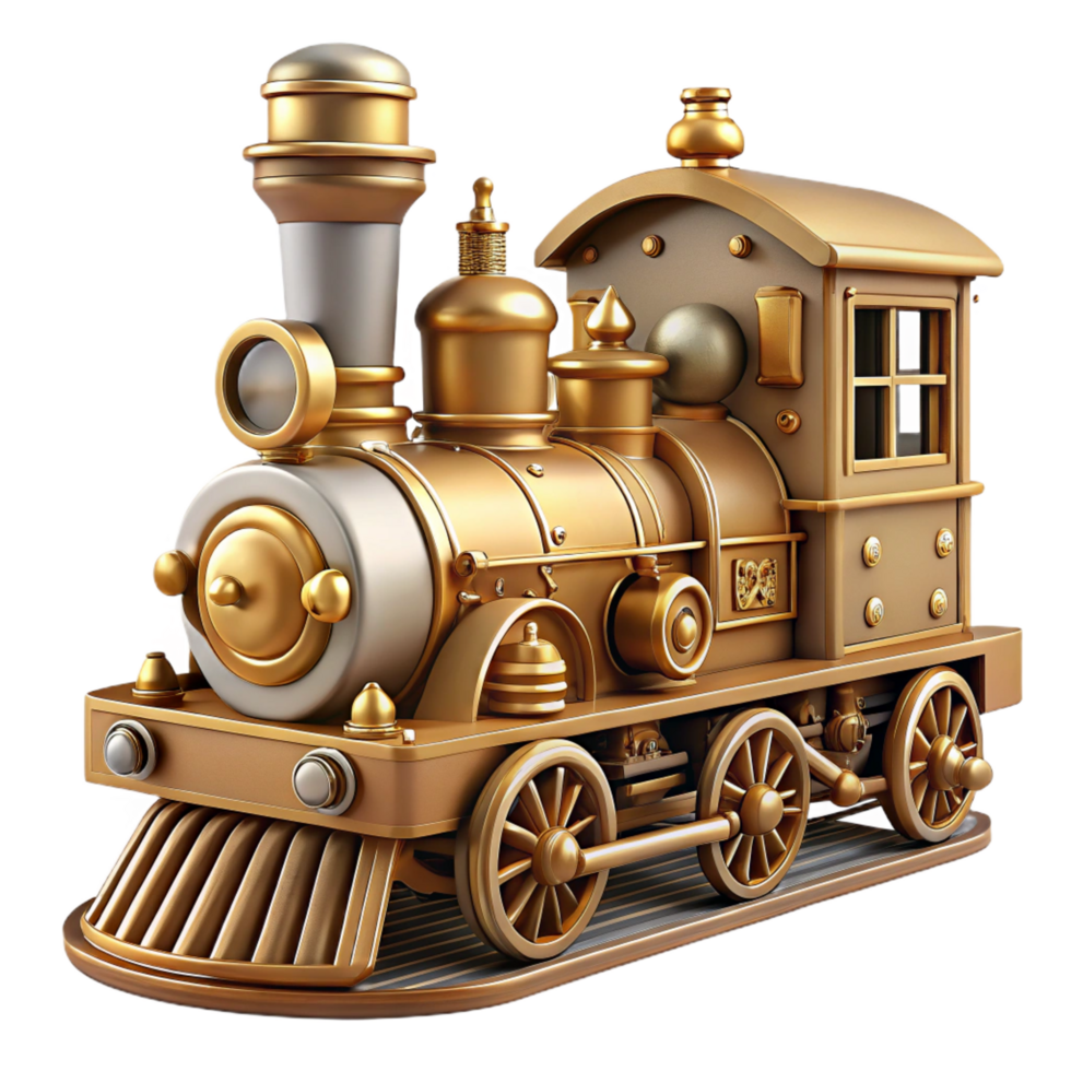 serene futuristic Steampunk train miniature with intricate details and steam engine. NO BACKGROUND with Transparent Background. original png